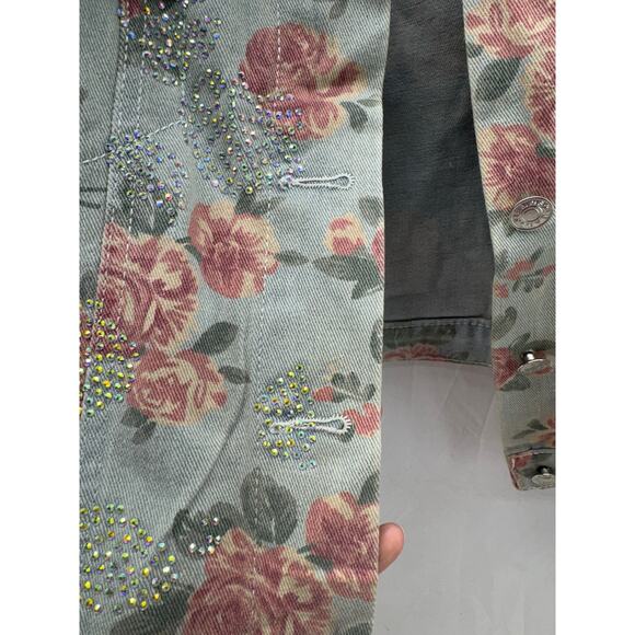 Women's Custom Bling embelished and floral denim oversized jacket XL - Picture 4 of 15